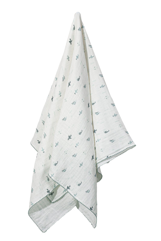 Wholesale Cotton Gauze Bath Towel Four-Layers Cotton Gauze Hook Edge Baby Bath Towel White Green Dot Color White Label Manufacturer