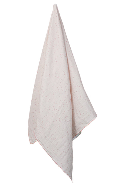 Wholesale Cotton Gauze Bath Towel Four-Layers Cotton Gauze Hook Edge Baby Bath Towel White Red Dot Color White Label Manufacturer